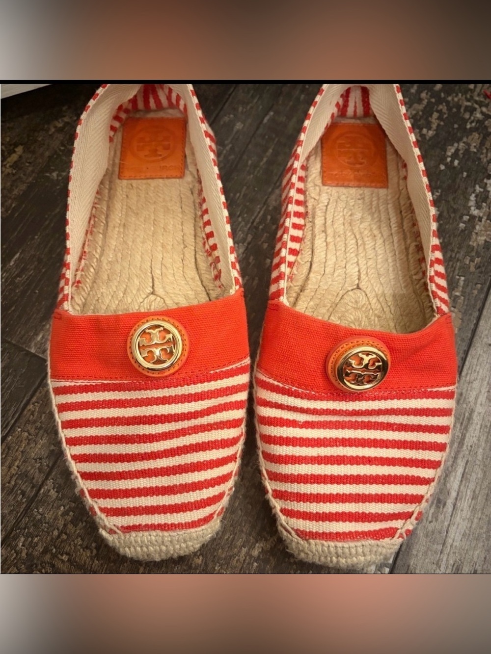 Tory Burch Red and Cream Espadrilles